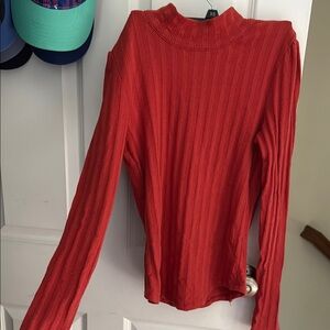 Free People Orange Ribbed Fitted Long Sleeve Top